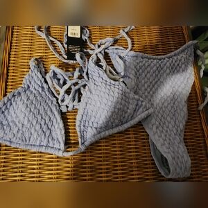 Fashion Nova Baby Blue Textured Bikini NWT